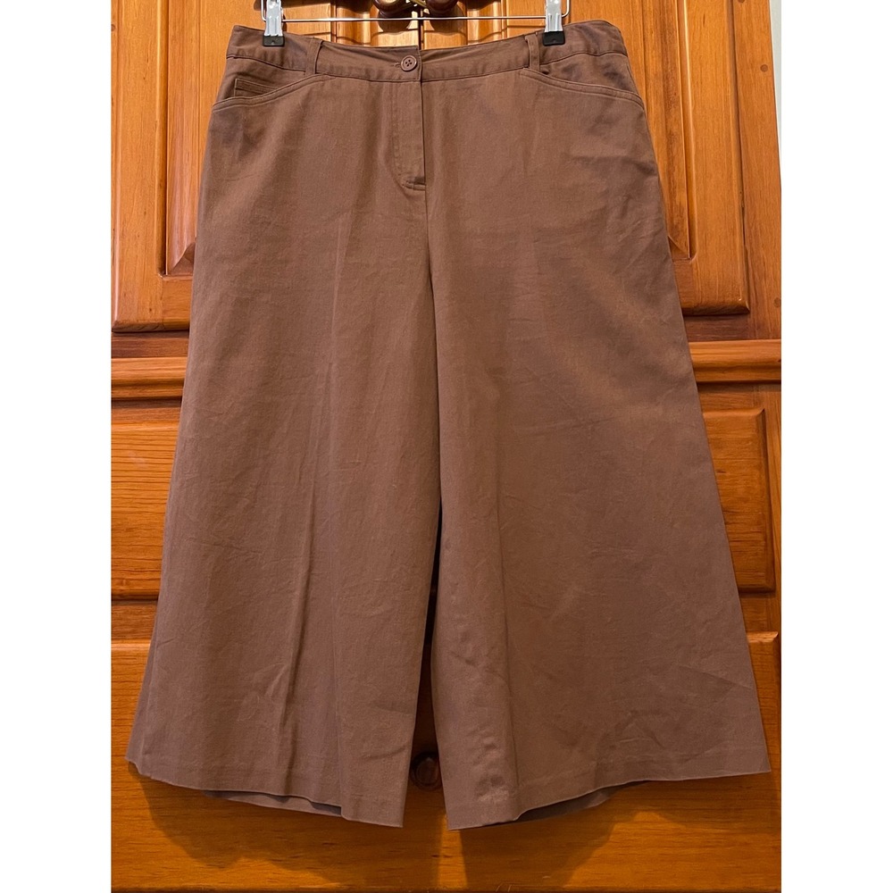 Larry Levine Y2K Rich Mocha Brown Wide Cropped Gaucho Culotte Pants Women 14 EUC